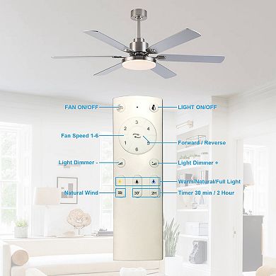 60" Modern Brushed Nickel Ceiling Fan with LED and Remote