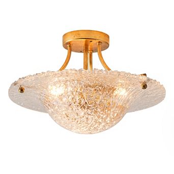 Parrot Uncle Vintage Distressed Gold Resin Bowl Shade Semi-Flush Mount Ceiling Light
