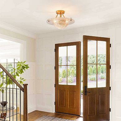 Parrot Uncle Vintage Distressed Gold Resin Bowl Shade Semi-Flush Mount Ceiling Light