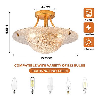 Parrot Uncle Vintage Distressed Gold Resin Bowl Shade Semi-Flush Mount Ceiling Light