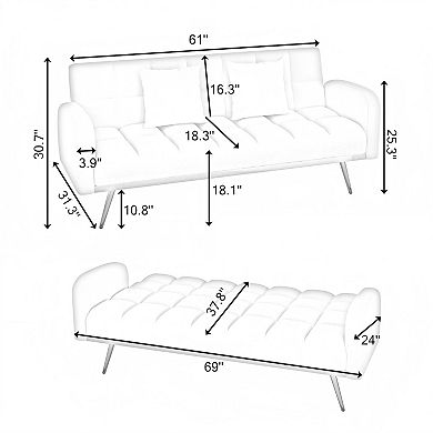 69-in Soft Sofa Bed with Adjustable Backrest and 2 Pillows