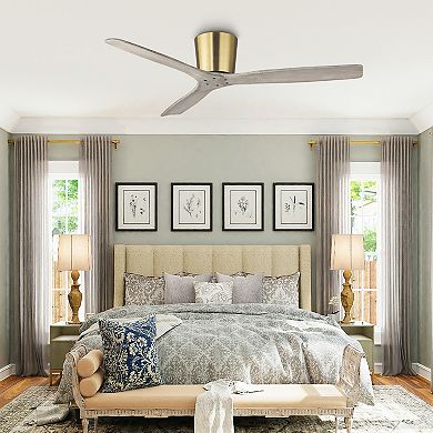 54" Farmhouse Gold Solid Wood Flush Mount Ceiling Fan without Light