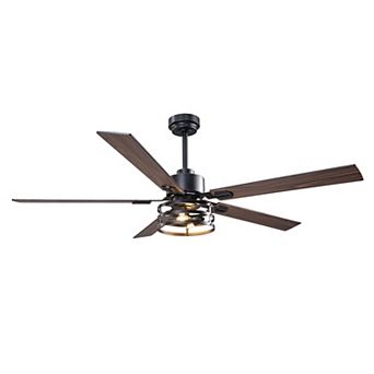 60" Industrial Reversible Wood 5-Blade Black Ceiling Fan with Remote and APP Control