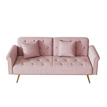 69.7" Long Velvet Sofa Bed Loveseat with Pillow