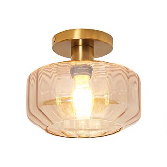 Parrot Unlce Vintage Amber Glass Semi Flush Mount Fixture Ceiling Light