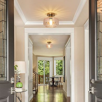 Parrot Unlce Vintage Amber Glass Semi Flush Mount Fixture Ceiling Light