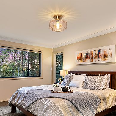 Parrot Unlce Vintage Amber Glass Semi Flush Mount Fixture Ceiling Light