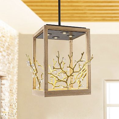 Parrot Unlce Farmhouse Gold 4-Light Crystal Adjustable Lantern Pendant Light