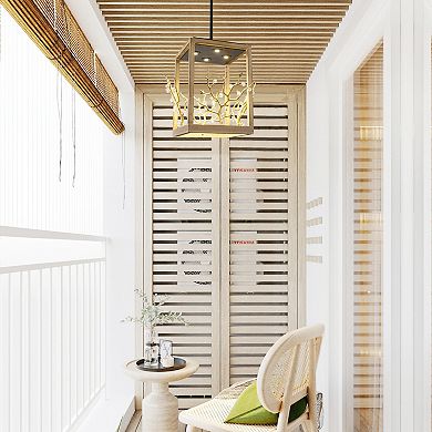 Parrot Unlce Farmhouse Gold 4-Light Crystal Adjustable Lantern Pendant Light