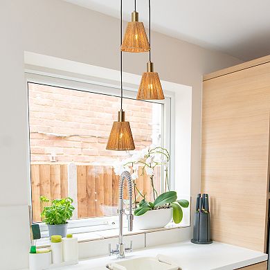 Parrot Unlce Farmhouse Woven Paper Rope 3-Light Kitchen Island Light Chandelier