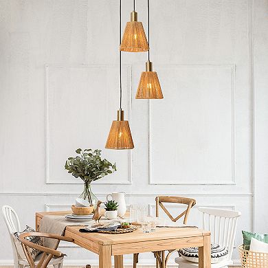 Parrot Unlce Farmhouse Woven Paper Rope 3-Light Kitchen Island Light Chandelier