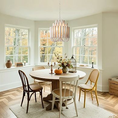 Parrot Uncle 20" Farmhouse 5-Light Off-White 3-Tier Wood Chandelier