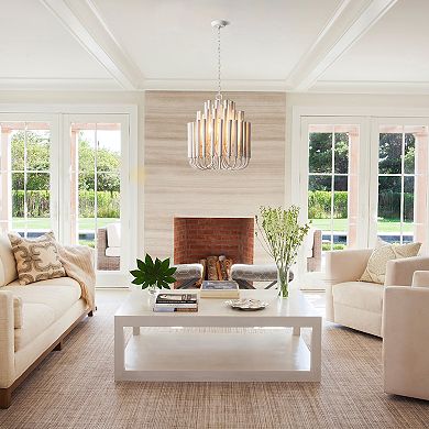 Parrot Uncle 20" Farmhouse 5-Light Off-White 3-Tier Wood Chandelier