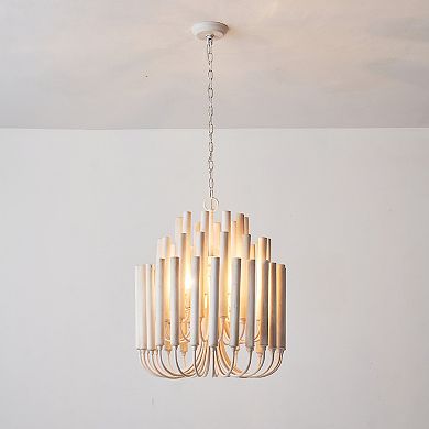 Parrot Uncle 20" Farmhouse 5-Light Off-White 3-Tier Wood Chandelier