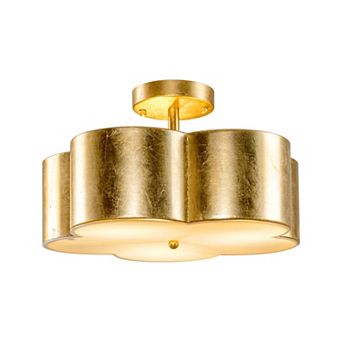 Parrot Unlce 15.4" Distressed Gold 3-Light Flower Semi-Flush Mount Fixture Ceiling Light