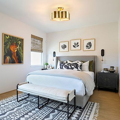 Parrot Unlce 15.4" Distressed Gold 3-Light Flower Semi-Flush Mount Fixture Ceiling Light