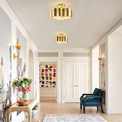 Parrot Unlce 15.4" Distressed Gold 3-Light Flower Semi-Flush Mount Fixture Ceiling Light