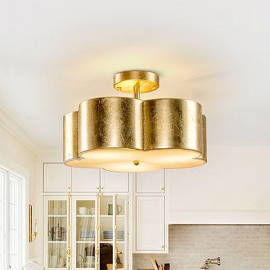 Parrot Unlce 15.4" Distressed Gold 3-Light Flower Semi-Flush Mount Fixture Ceiling Light