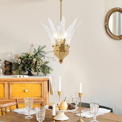 Parrot Unlce 17" Modern Gold Flower 3-Light Textured Glass Chandelier Pendant Light