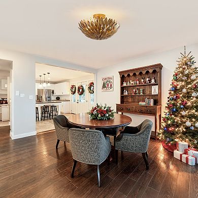 Parrot Uncle Antique Gold Olive Leaf 3-Light Semi Flush Mount Ceiling Light