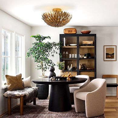 Parrot Uncle Antique Gold Olive Leaf 3-Light Semi Flush Mount Ceiling Light