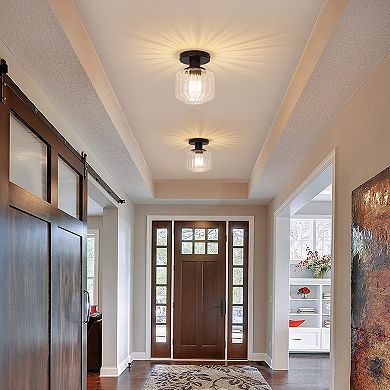 Parrot Unlce 5.9" Modern Black Glass Semi Flush Mount Light Ceiling Fixture