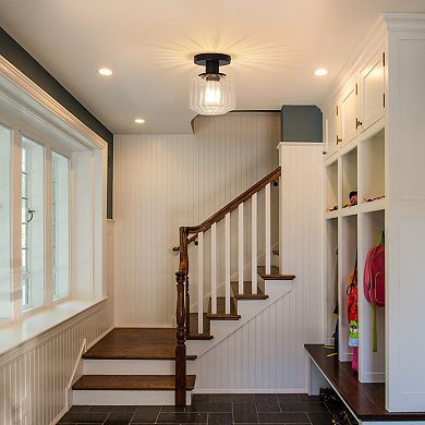 Parrot Unlce 5.9" Modern Black Glass Semi Flush Mount Light Ceiling Fixture