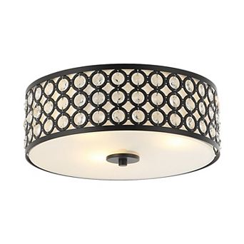 Parrot Unlce Modern 3-Light Crystal Black Drum Flush Mount Fixture Ceiling Light