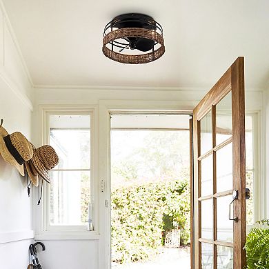 13" Farmhouse Flush Mount Ceiling Fan with Light & Remote