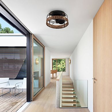 13" Farmhouse Flush Mount Ceiling Fan with Light & Remote