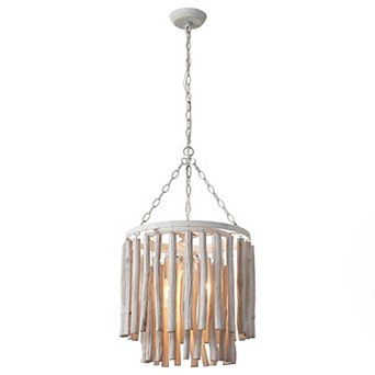 Parrot Uncle 17" Rustic 4-Light 2 tier Round Fringe White Wood Chandelier