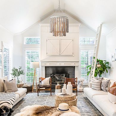 Parrot Uncle 17" Rustic 4-Light 2-Tier Round Fringe White Wood Chandelier