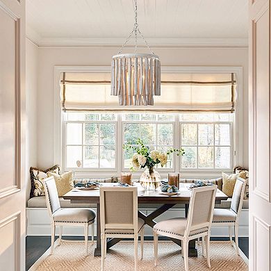 Parrot Uncle 17" Rustic 4-Light 2-Tier Round Fringe White Wood Chandelier