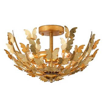 Parrot Uncle Antique Gold 4-Light Butterfly Bowl Semi Flush Mount Ceiling Light
