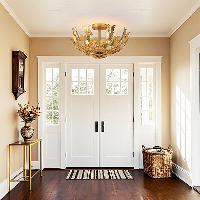 Parrot Uncle Antique Gold 4-Light Butterfly Bowl Semi Flush Mount Ceiling Light