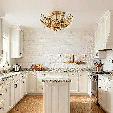 Parrot Uncle Antique Gold 4-Light Butterfly Bowl Semi Flush Mount Ceiling Light