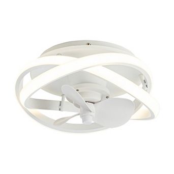 12.5" Modern White Flush Mount Ceiling Fan with LED Light