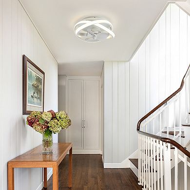 12.5" Modern White Flush Mount Ceiling Fan with LED Light