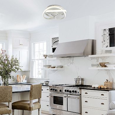 12.5" Modern White Flush Mount Ceiling Fan with LED Light