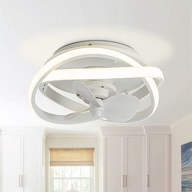 12.5" Modern White Flush Mount Ceiling Fan with LED Light