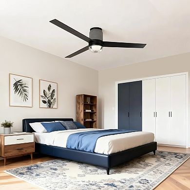 52" Modern RGB LED Smart Flush Mount Ceiling Fan with Light and Remote, App Control, Voice Control