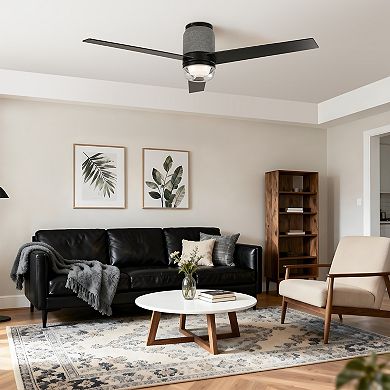 52" Modern RGB LED Smart Flush Mount Ceiling Fan with Light and Remote, App Control, Voice Control