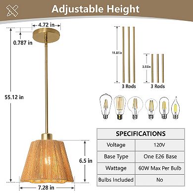 Parrot Uncle Bohemia Brown Paper Rope Cloche 1-Light Hanging Pendant Light