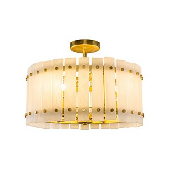 Parrot Uncle Vintage Gold Faux Alabaster 4-Light Drum Semi-Flush Mount Ceiling Light