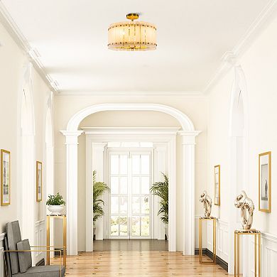 Parrot Uncle Vintage Gold Faux Alabaster 4-Light Drum Semi-Flush Mount Ceiling Light