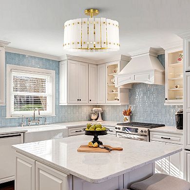 Parrot Uncle Vintage Gold Faux Alabaster 4-Light Drum Semi-Flush Mount Ceiling Light