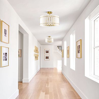 Parrot Uncle Vintage Gold Faux Alabaster 4-Light Drum Semi-Flush Mount Ceiling Light