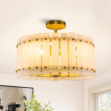 Parrot Uncle Vintage Gold Faux Alabaster 4-Light Drum Semi-Flush Mount Ceiling Light