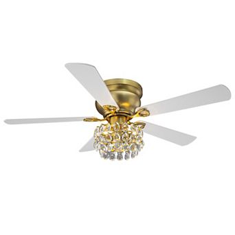 48-inch Antique Brass Glam Crystal Low Profile Ceiling Fan with Light and Remote Control