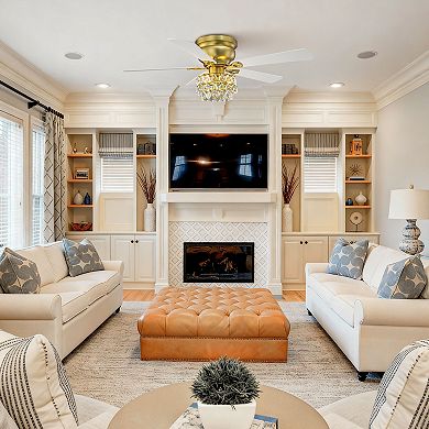 48-inch Antique Brass Glam Crystal Low Profile Ceiling Fan with Light and Remote Control